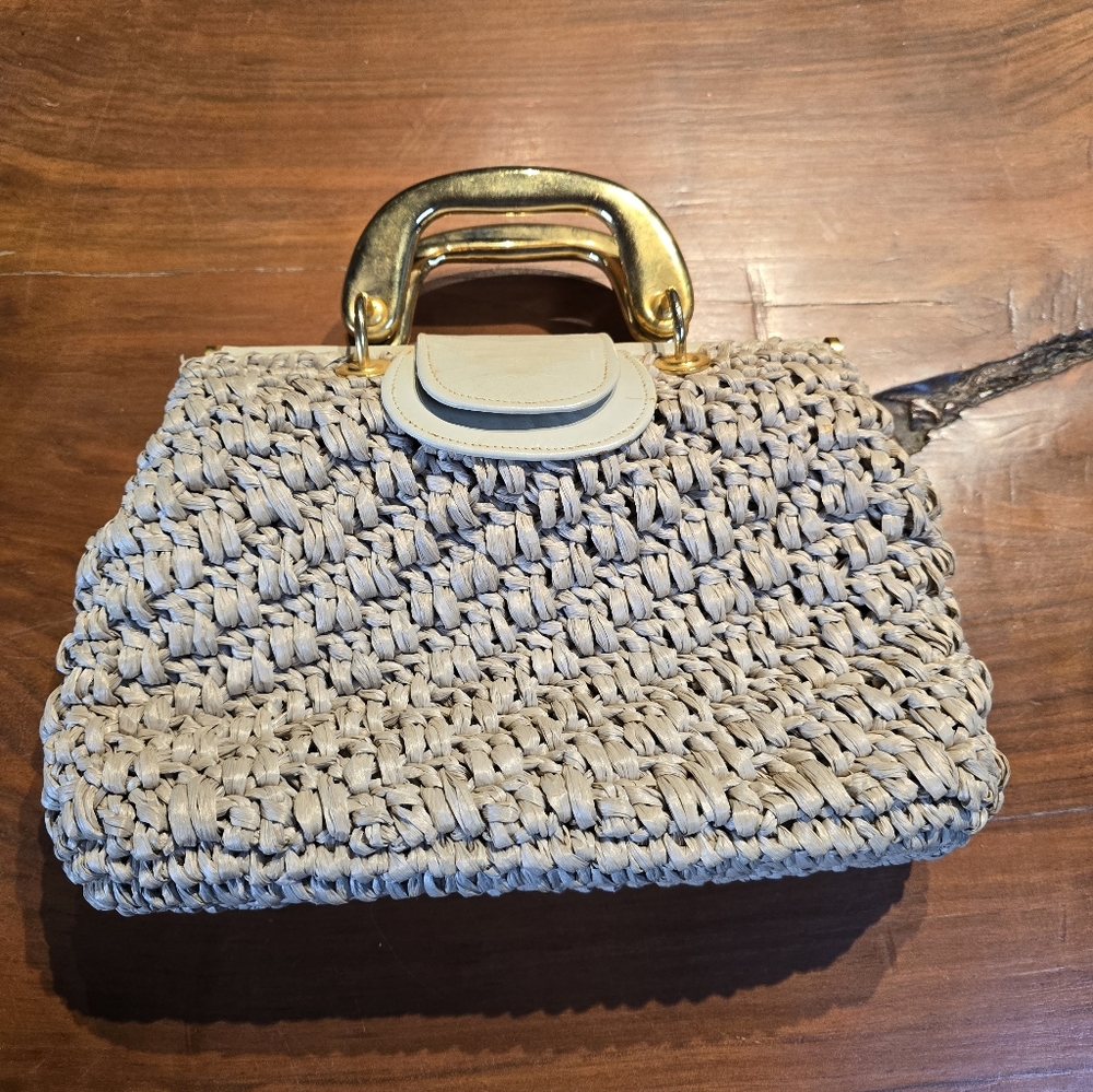Made In Italy Vintage Woven Purse Handbag Gold Handle